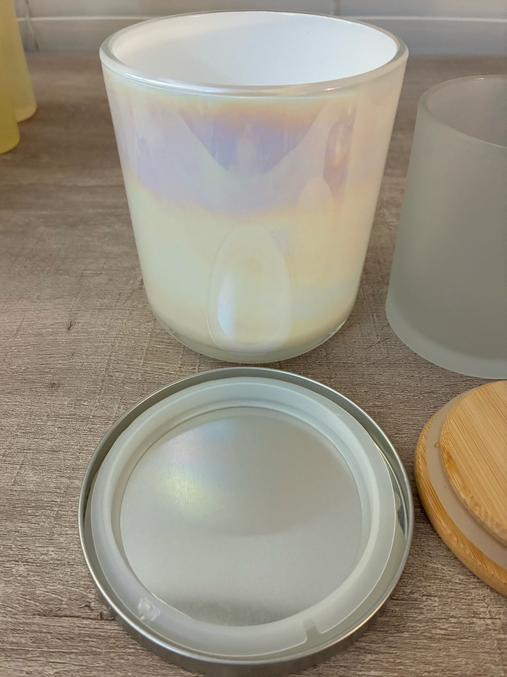 Candle Jars, Set of 8, 13oz White Ocean Pearl with Silver Lids